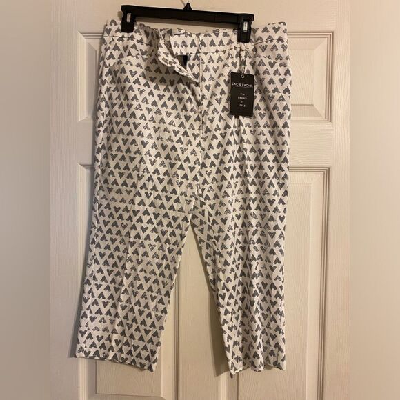 Womens Zac & Rachel Crop Pants Size 12 White with Gray Hearts NWT - Picture 1 of 9